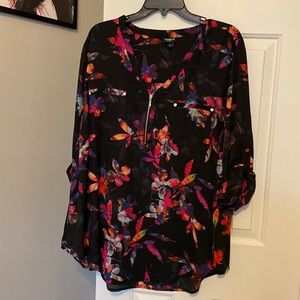 ☀️ 2 FOR $30 ☀️ Floral Zipper-Front torrid Harper 3/4-Sleeve Blouse - 3X - NWOT